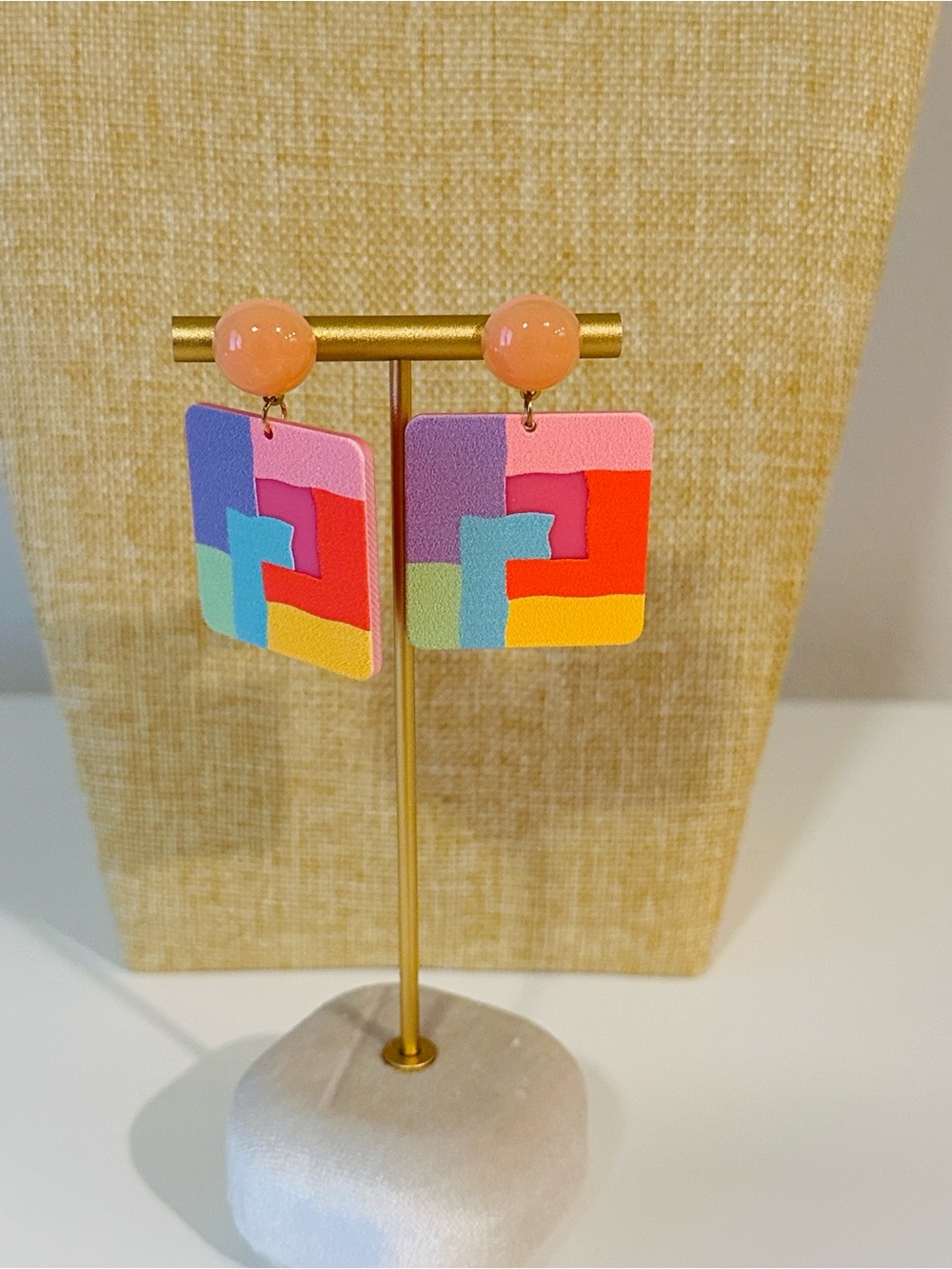Fashion Jewelry Peach and Multicolor Geometric Drop Earrings